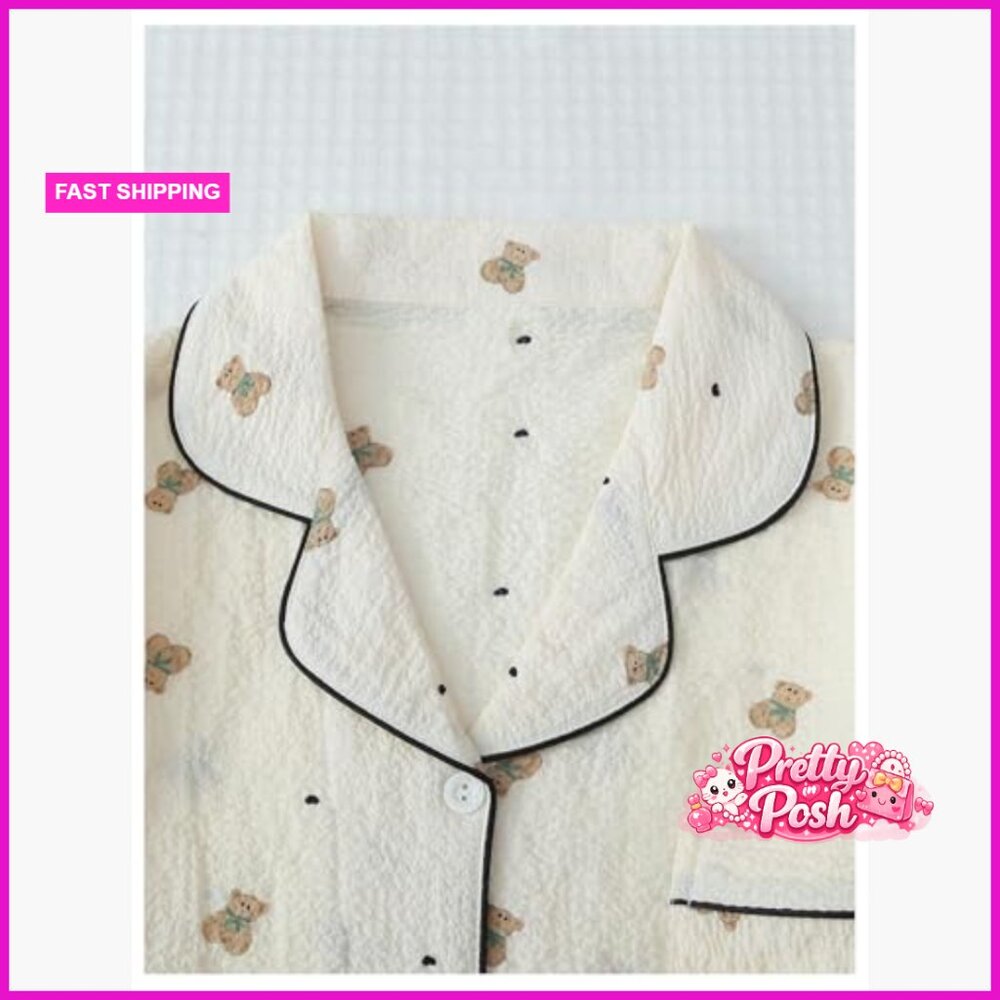 Polyester Blend Short Sleeve Button Down Pajama S… - image 3